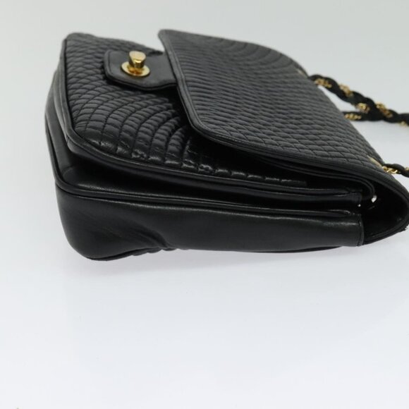 BALLY Quilted Chain Shoulder Bag Leather Black Gold Auth kk478 - Picture 5 of 16